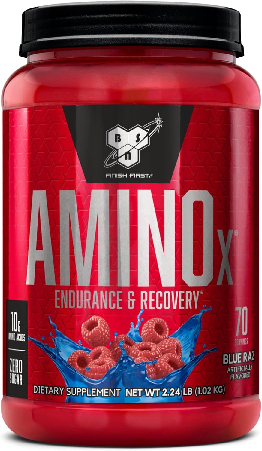 BSN Amino X BCAAs Recovery Powder, Caffeine Free, Blue Raz, 70 Servings