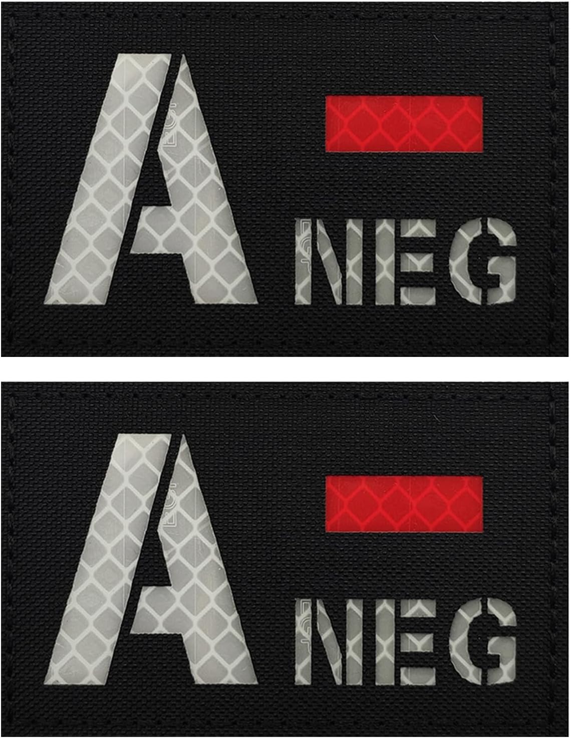 2PCS Blood Type A- NEG Patches Reflective Morale Patch Hook and Loop