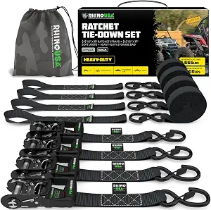 Rhino USA Heavy Duty Ratchet Tie Downs (4-Pack) - 1.6in x 15ft, 5,000lb
