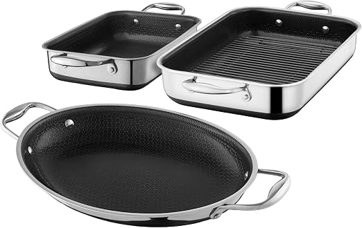 HexClad Hybrid Nonstick 4-Piece Roasting Pan Set with Rack