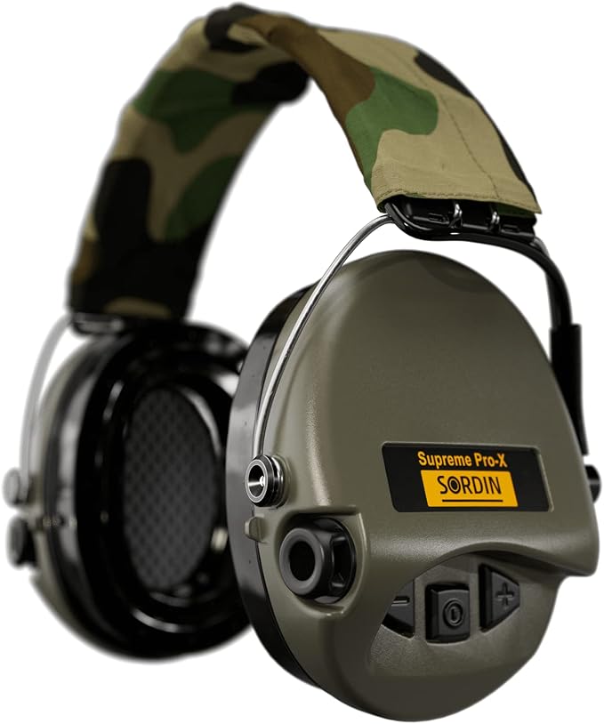 Sordin Pro-X LED electronic hearing protection, green, gel pads product photograph