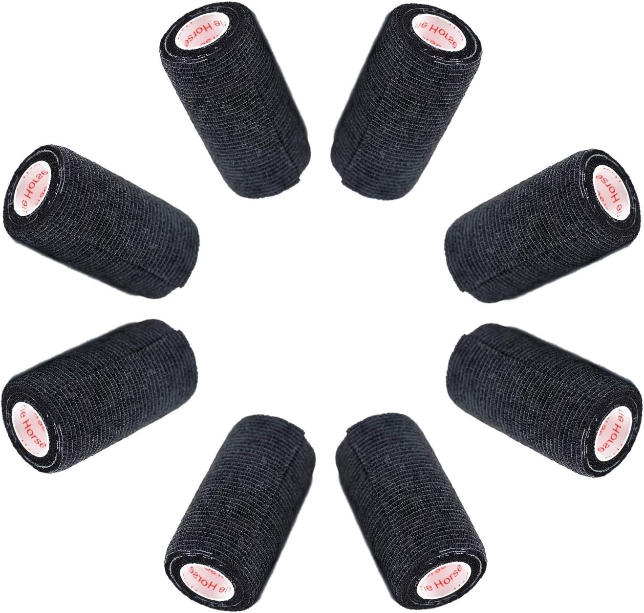 12 Pack Premium Vet Wrap - Self Adhesive Bandage Wrap & Athletic Tape - 4" x 5 Yards Elastic & Self-Sticking Cohesive Bandage for Pets, Sports, Wrists & Ankles - Black by Prairie Horse Supply