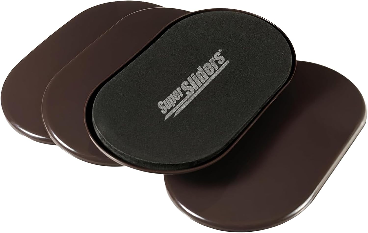 Super Sliders 5-3/4" x 9-1/2" XL Oval Reusable Furniture Sliders for Carpet, Anti-Slip Protective Furniture Moving Pads for Beds, Sofas, Dressers, Set of 4, Brown