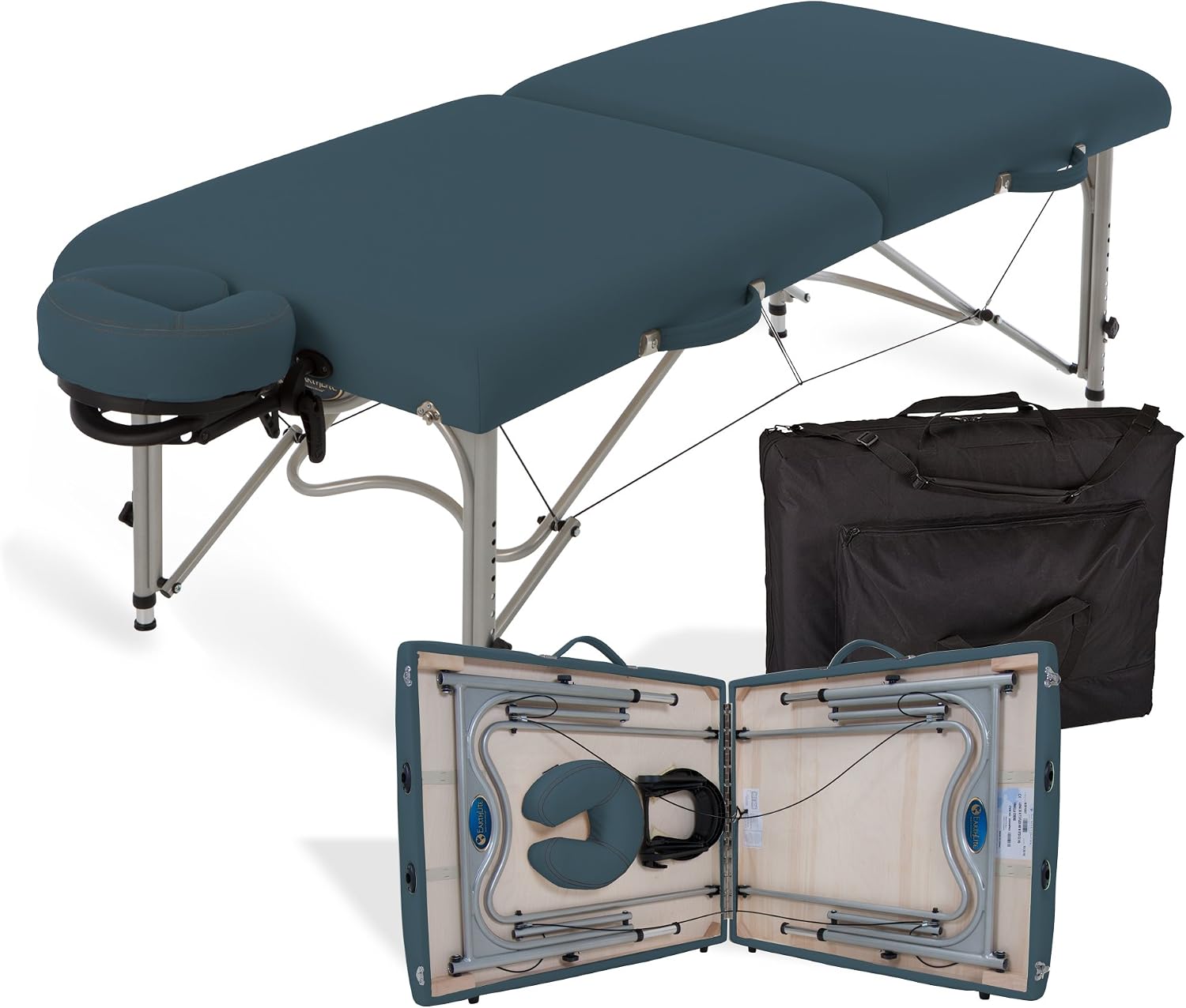 EarthLite Portable Massage Table Luna - Ultra-Lightweight, Patented Aluminum Reiki Frame incl. Flex-Rest Face Cradle & Carry Case (29lb), Mystic Blue