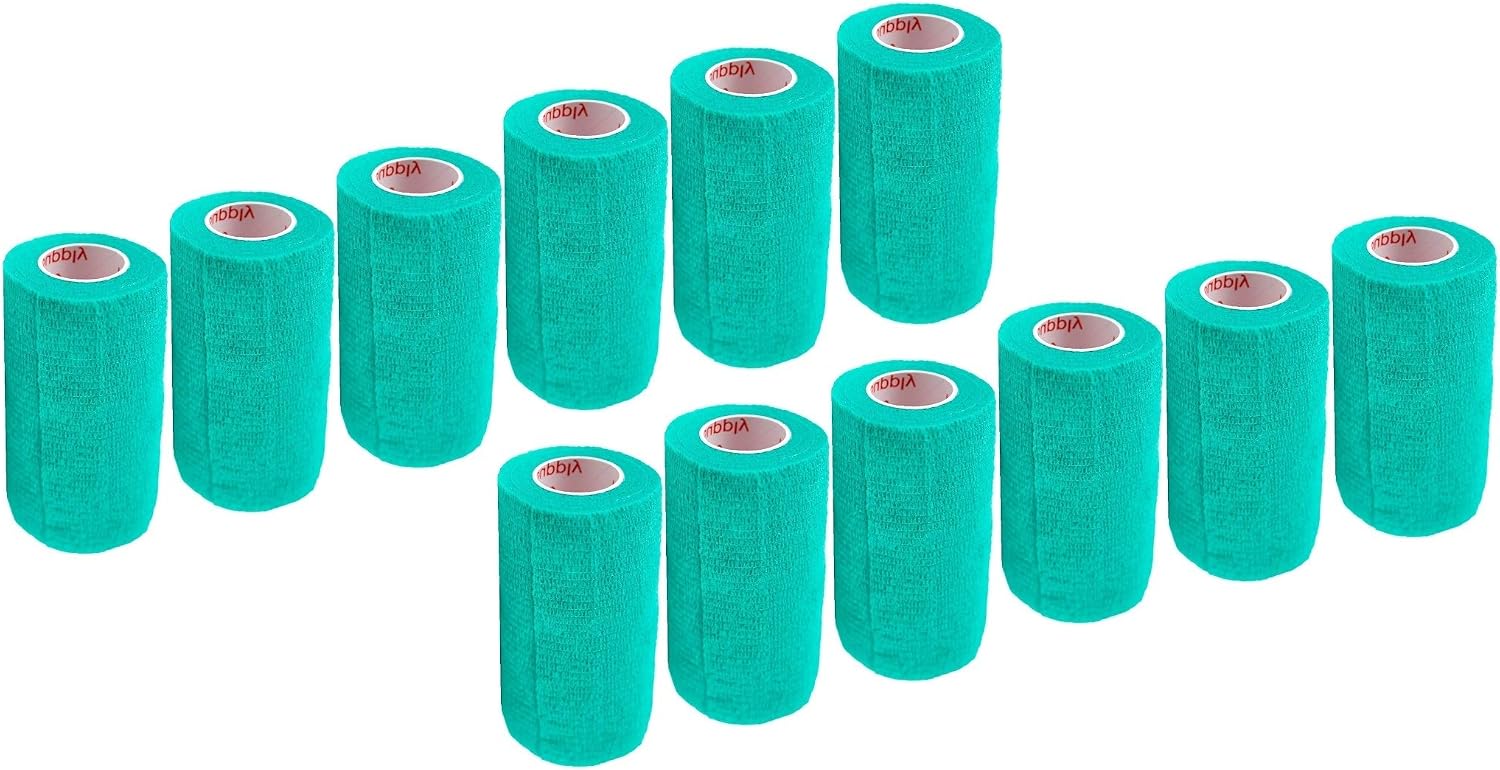 3 Inch Self Adhesive Medical Bandage Wrap Sport Tape (Light Green) (12 Pack) Strong Elastic Self Adherent Cohesive First Aid Sport Flex Rolls for Wrist Ankle Knee Sprains and Swelling