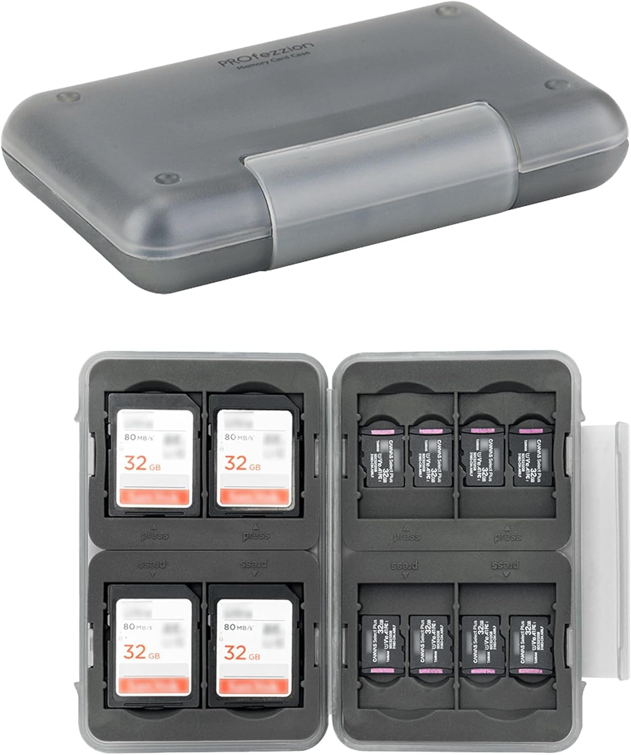 PROfezzion Memory Card Case Holder for 16 Micro SD Memory & 8 SD/SDXC/SDHC