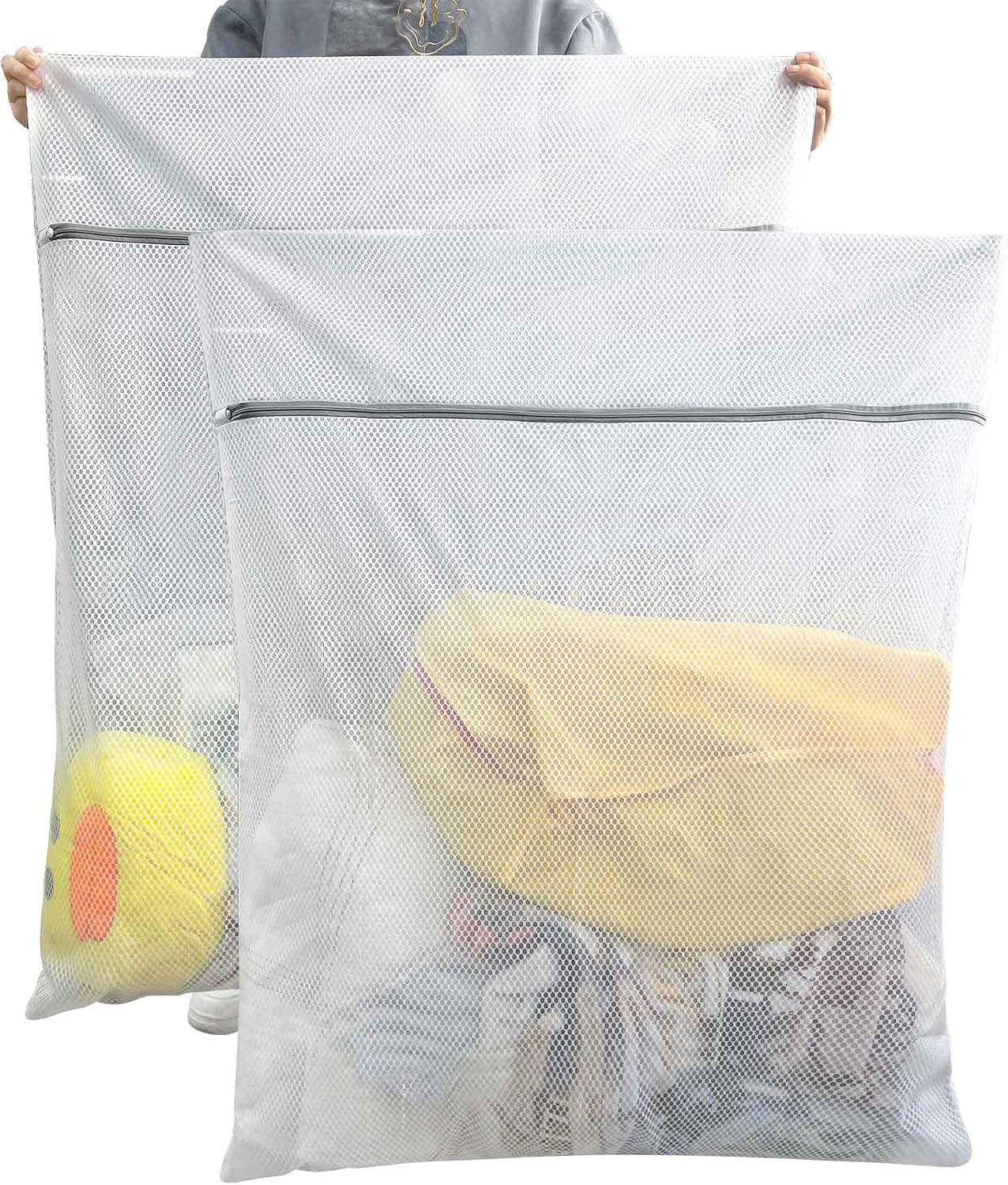 Oversized Honeycomb Mesh Laundry Bags, 2 Pack 35x43.3 inch Heavy Duty Delicate Wash Bag with Zipper.
