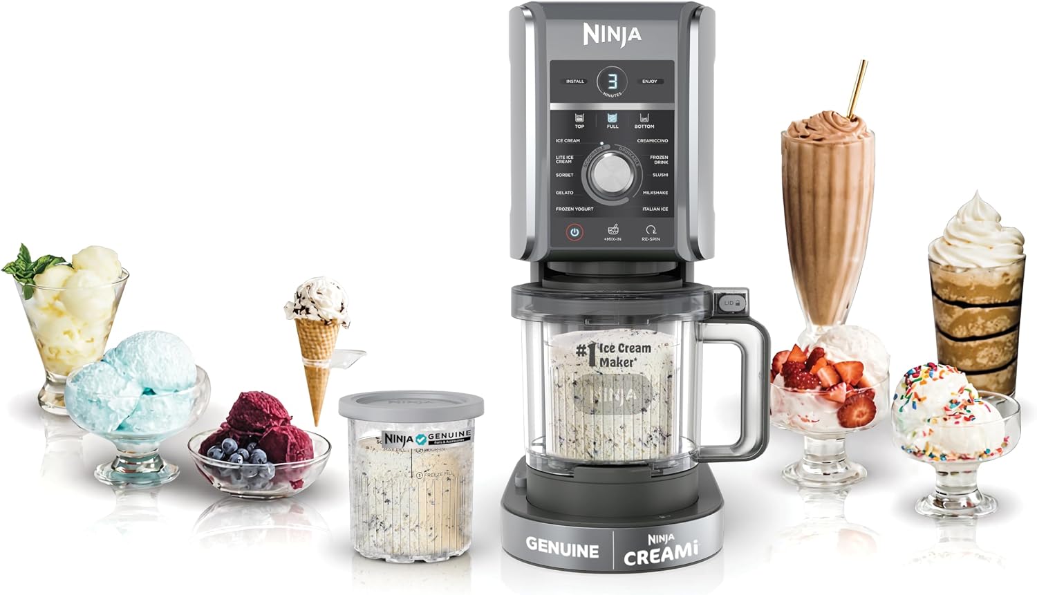 Ninja NC501 CREAMi XL Deluxe 11-in-1 Ice Cream and Frozen Treat Maker, with 2 XL Family Size Pint Containers