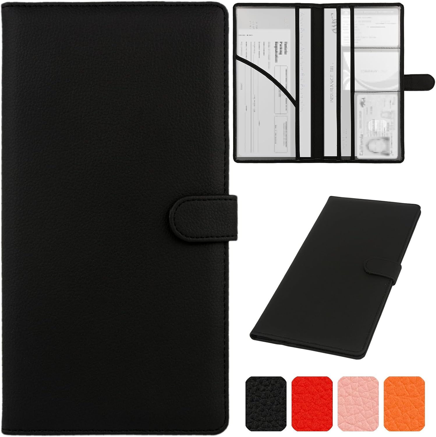 Leather Car Registration and Insurance Holder with Magnetic Closure, Black