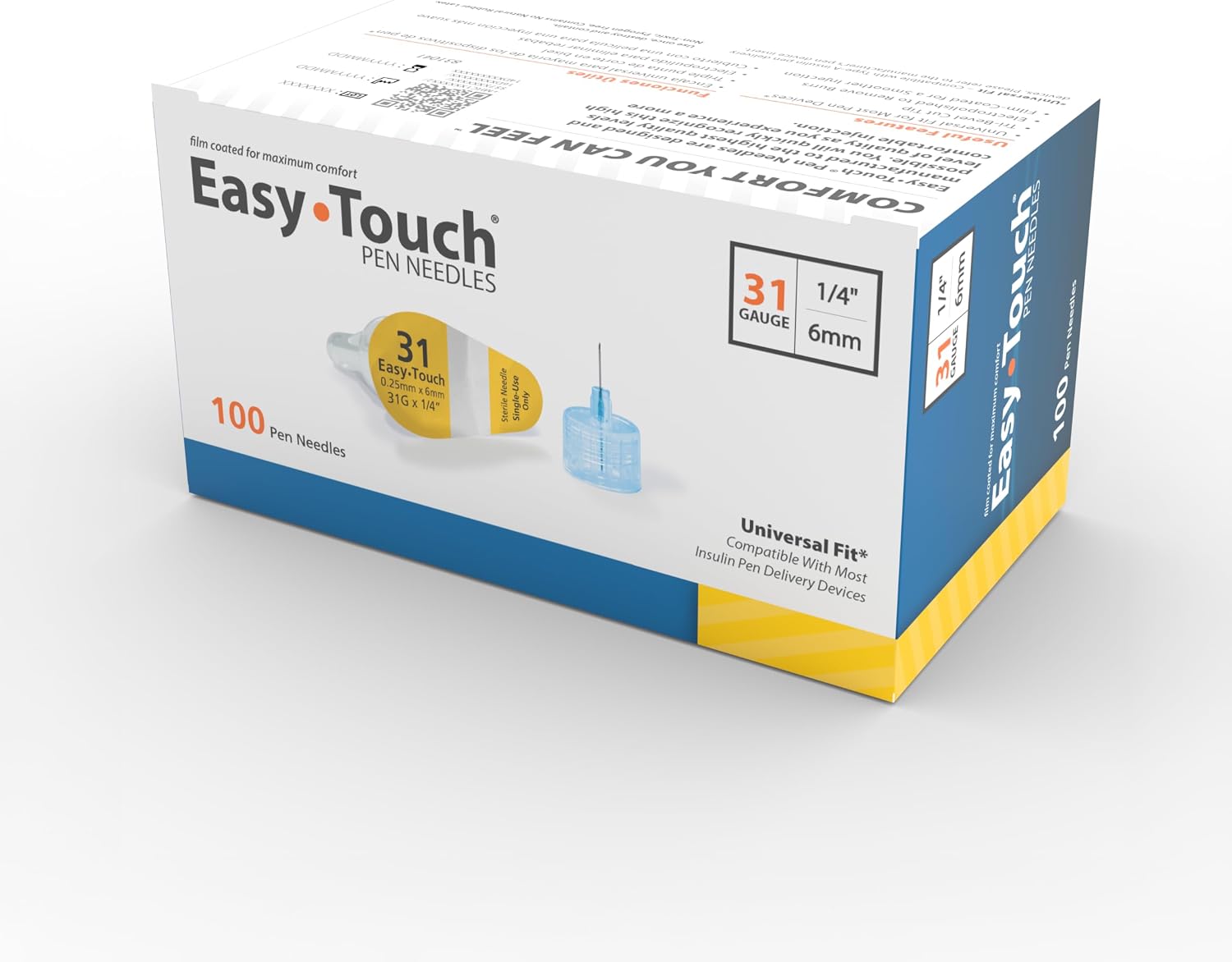 Easy Touch Insulin Pen Needles- 31G, 1/4-Inch (6mm), Box of 100