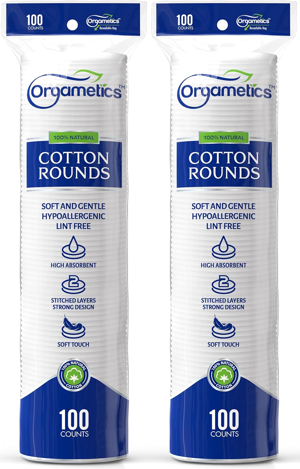 Orgametics Cotton Rounds, 100% Natural Turkish Cotton Premium Makeup Remover and Facial Cleansing Round Pads, Lint Free, Hypoallergenic and Ultra Soft, Luxury Quality (200 Count-Pack of 2)