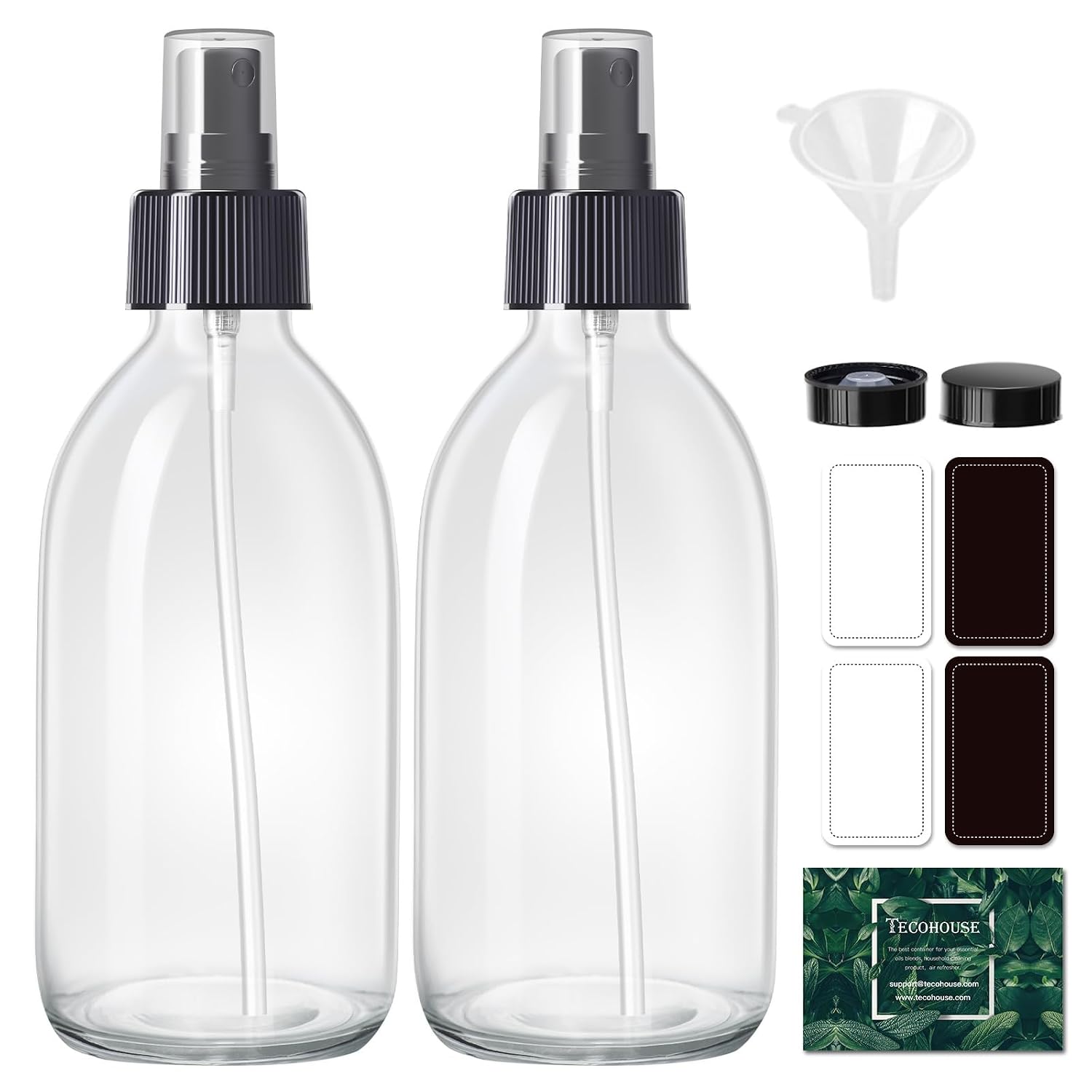2 Pack Glass Spray Bottles 8.8 oz, 250ml Empty Spray Bottle(Black Nozzle)