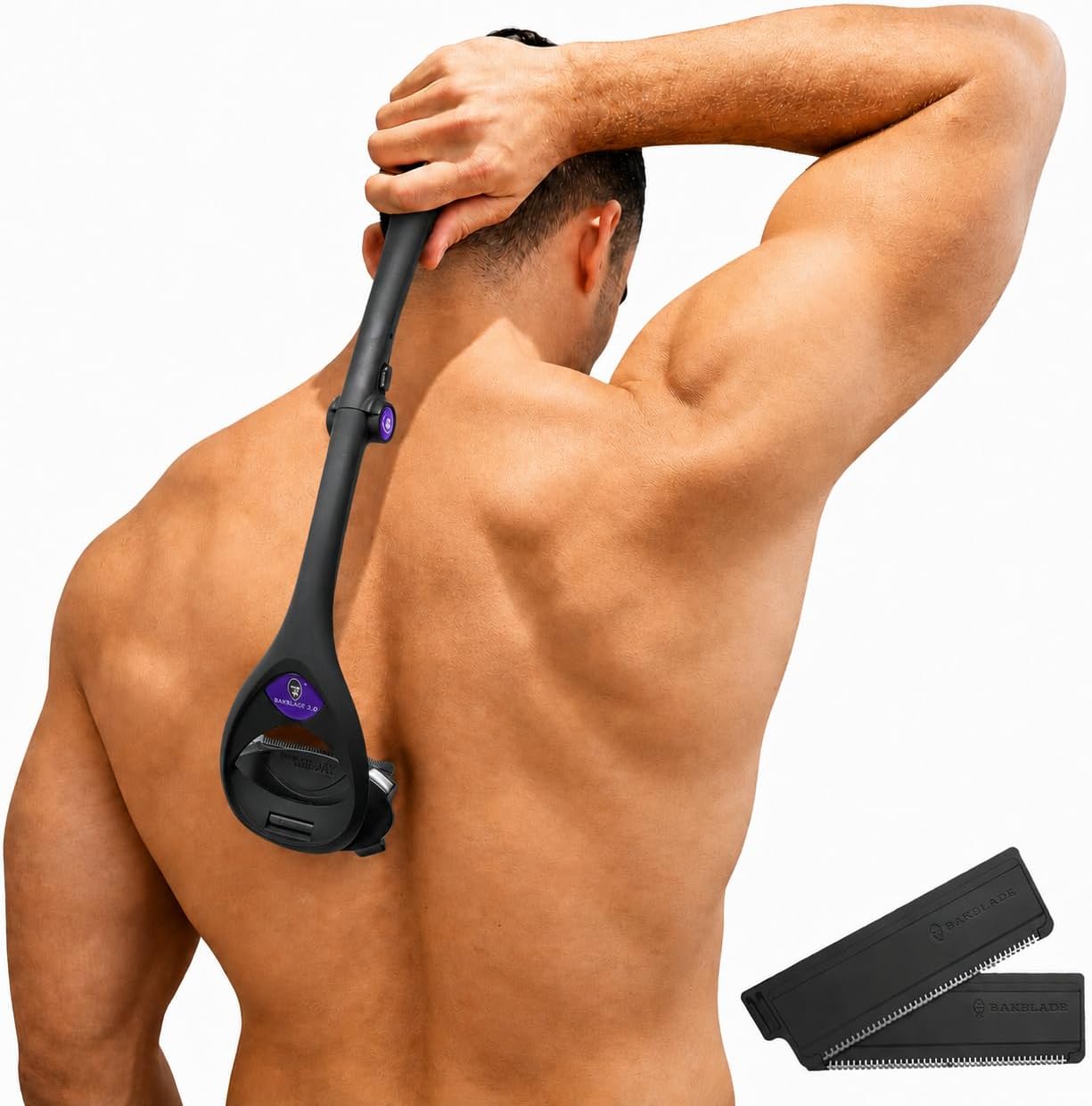 baKblade 2.0 PLUS - Back Shaver for Men (DIY), Ergonomic Handle, Shave Wet or Dry (Extra Blades Included)