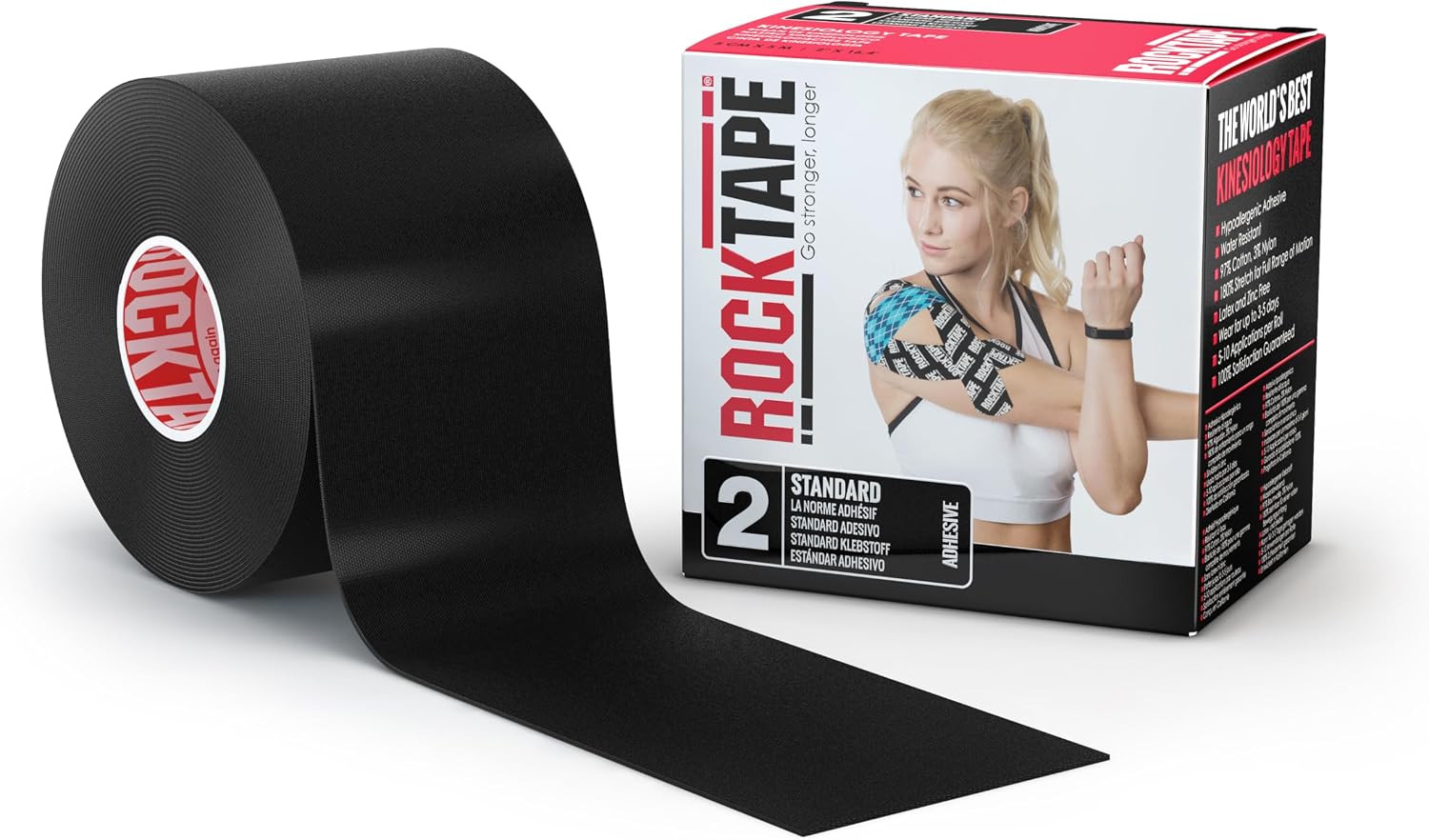 RockTape Original Kinesiology Tape, Black, 2 in x 16.4 ft