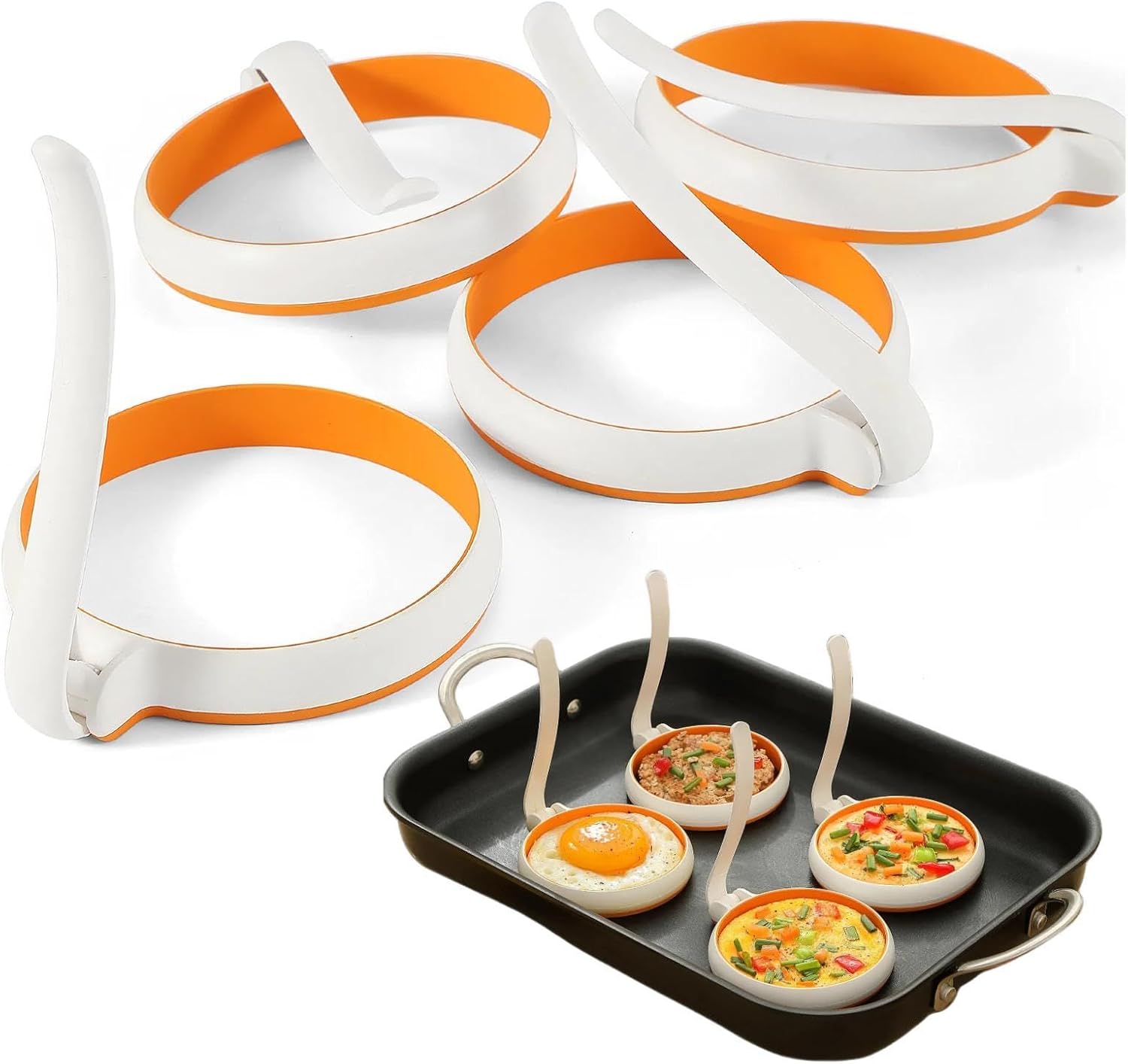 Silicone Fried Egg Cooker Rings Set,Nonstick,Easy to Use&Clean, 4-pack, Round Egg Mold for Cooking Pancake,Breakfast Sandwich, fit McMuffin Biscuit,Griddle Egg Ring for Frying Eggs