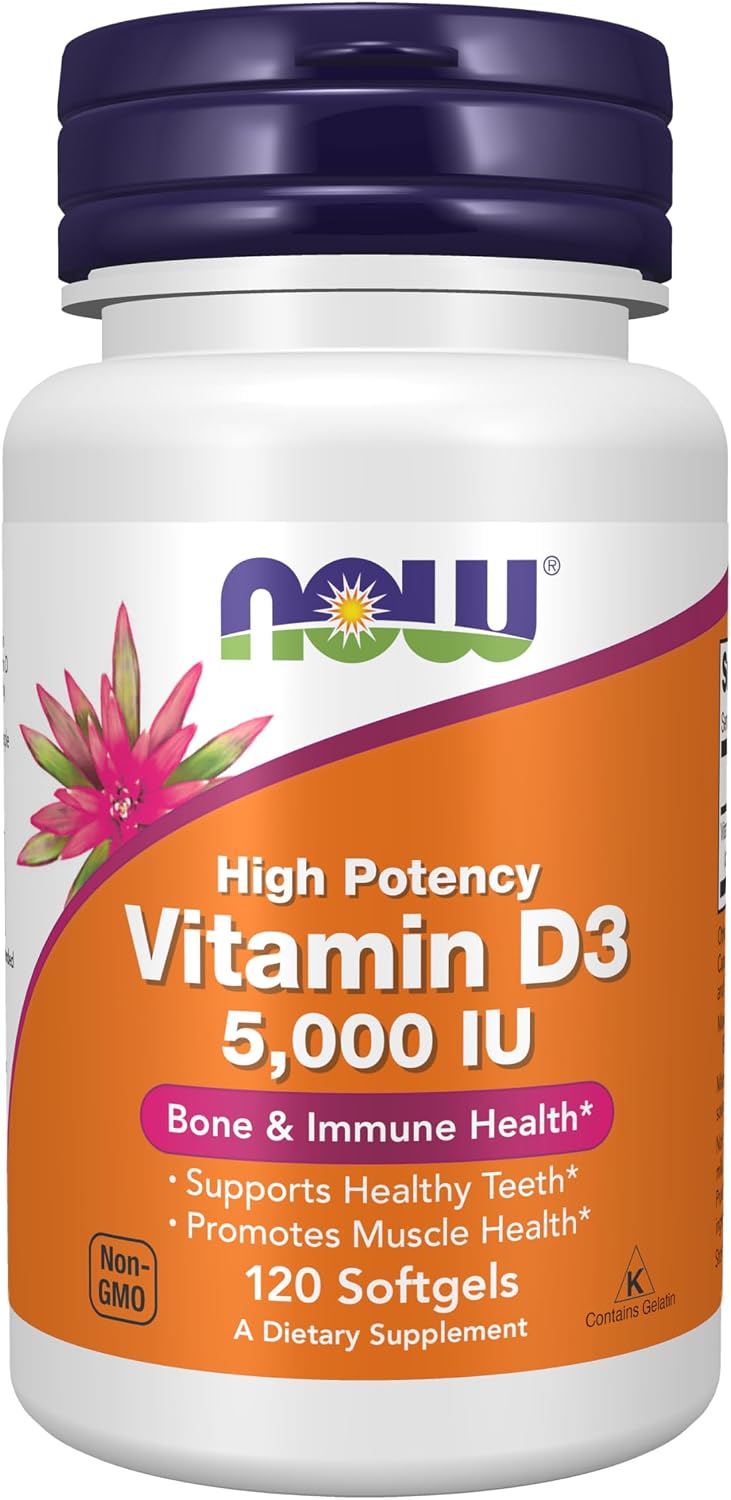 NOW Supplements, Vitamin D-3 5,000 IU, Structural Support*, 120 Softgels