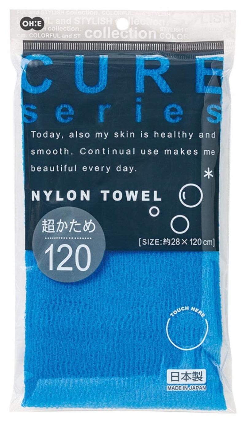 Cure Series Japanese Exfoliating Bath Towel From OHE - Super Hard Weave - Blue, 120cm -Value Set of 2