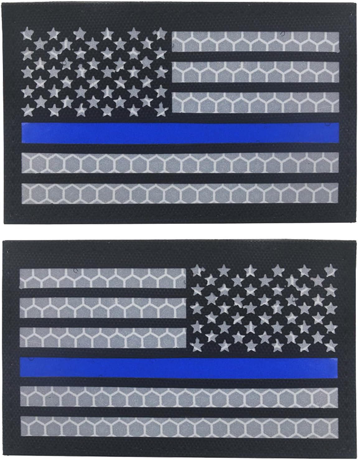 2PCS America Thin Blue Line Flag Patches Reflective Morale Patch