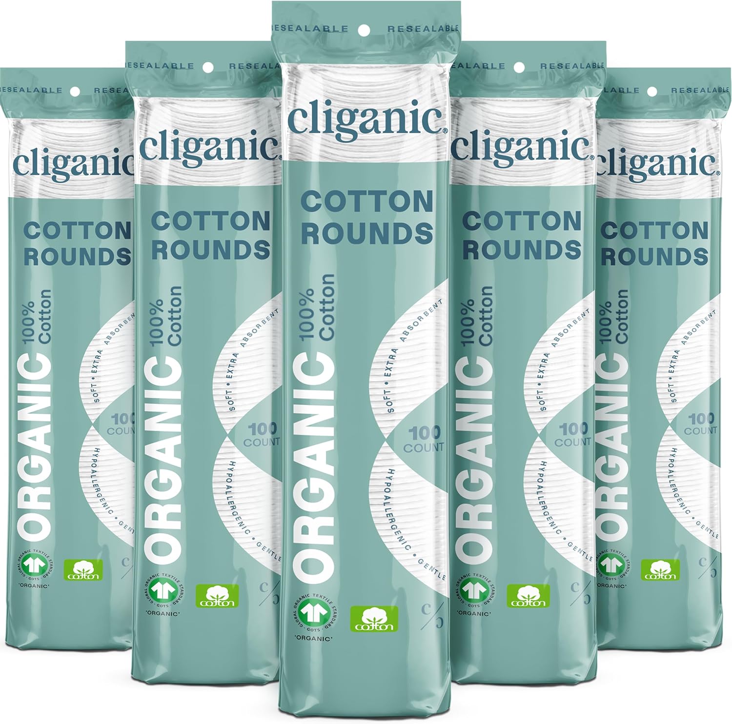 Cliganic Organic Cotton Rounds for Face, Makeup Remover Pads, 500 Count