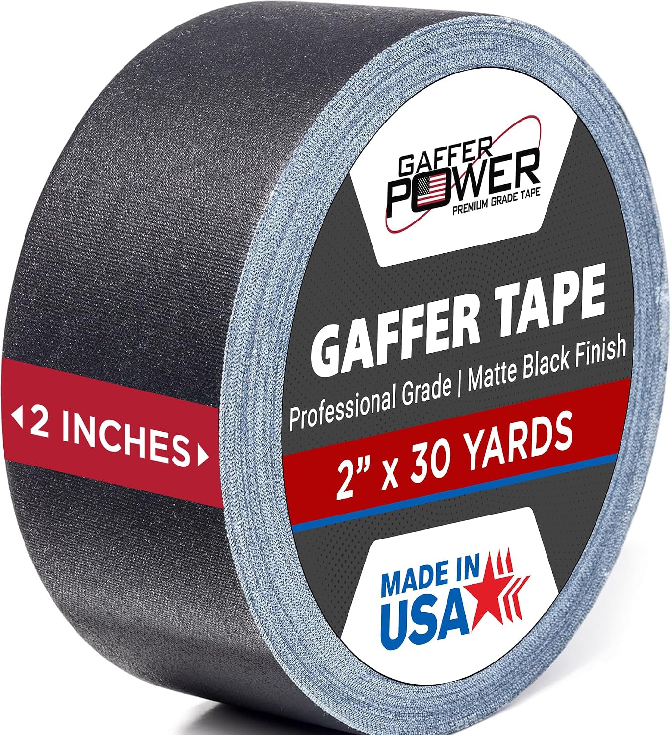 Gaffer Power Black Gaffer Tape 2 Inch x 30 Yards, Pro Grade, Made in USA