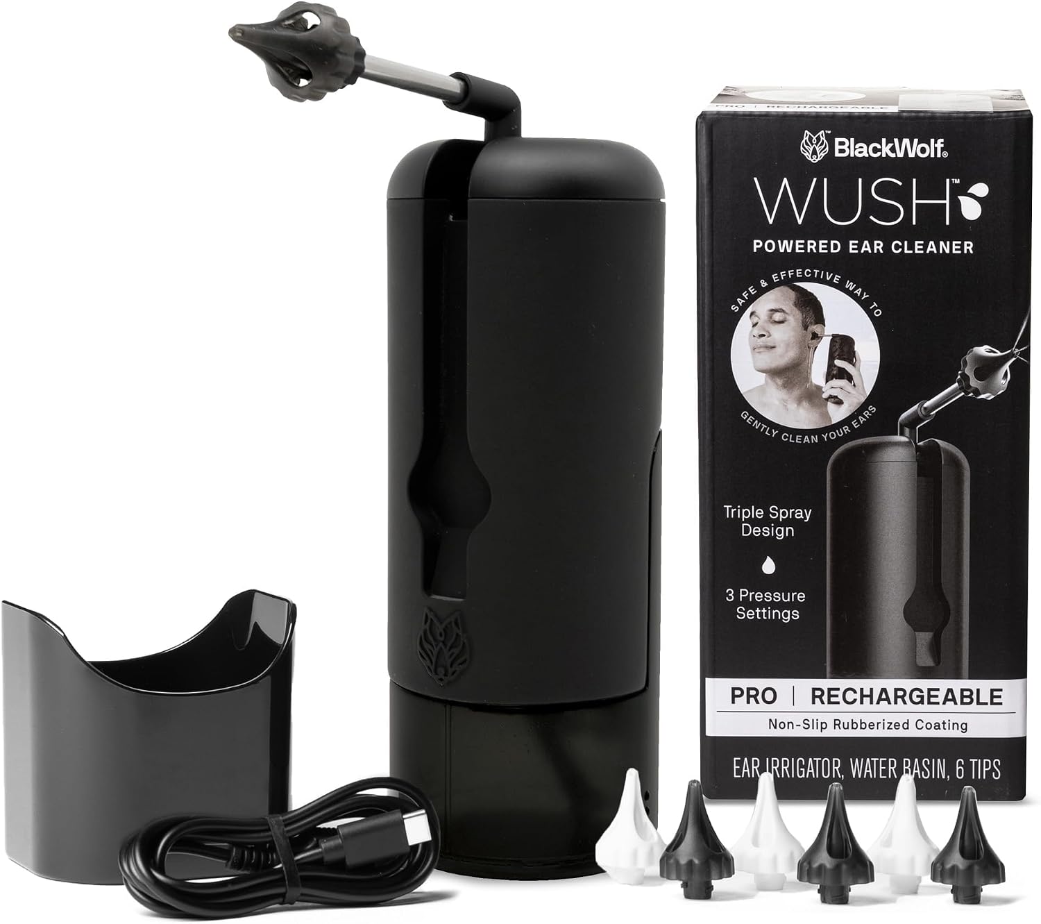 Black Wolf Wush Pro Electric Ear Wax Removal Kit - Ear Hygiene Essential