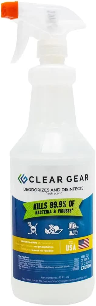 Clear Gear Disinfectant and Deodorizer For Sports Equipment, 32 Oz Bottle