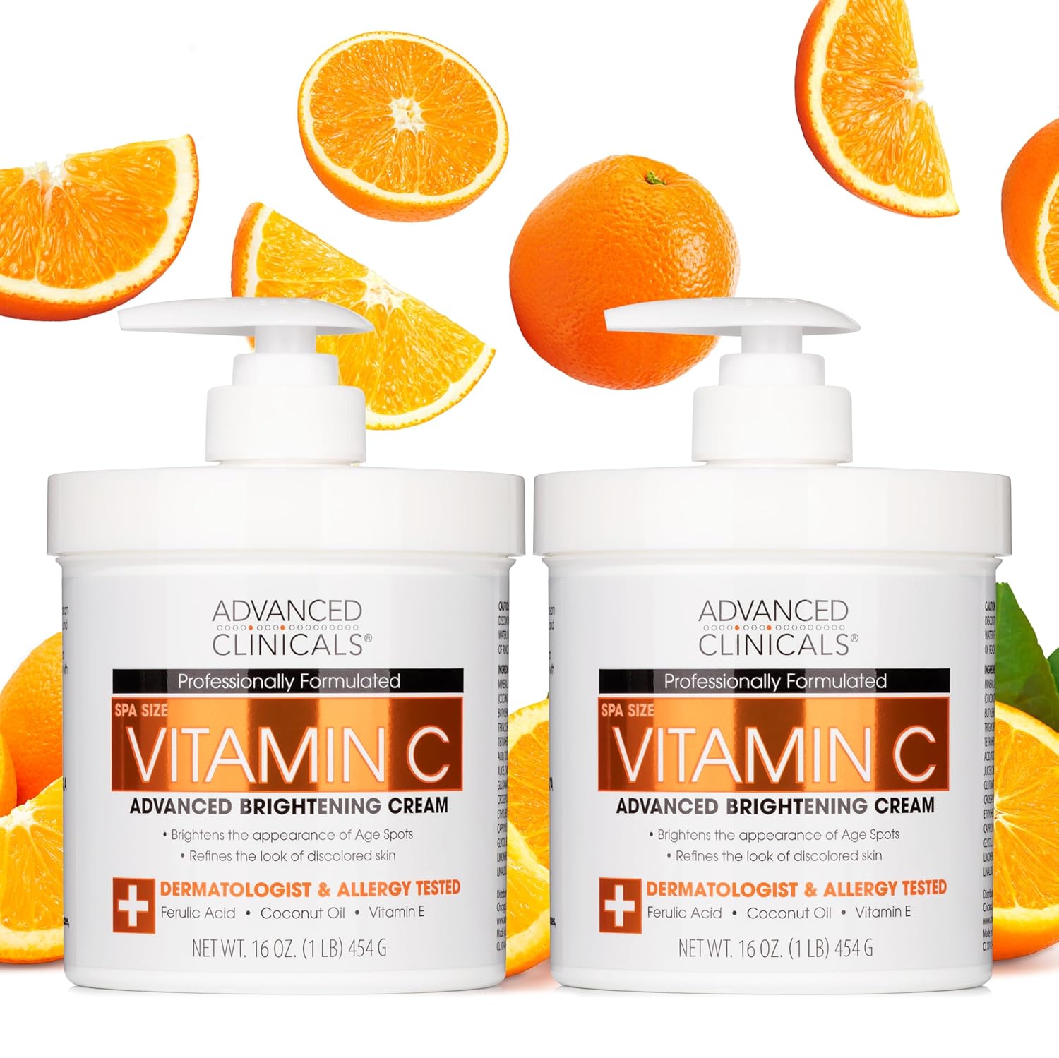 Advanced Clinicals Vitamin C Cream Visibly Brightening Body Lotion | Vitamin C Moisturizer Skin Care Body Cream For Women & Men Helps Visibly Improve Look Of Dark Spots & Uneven Skin Tone, 2-Pack