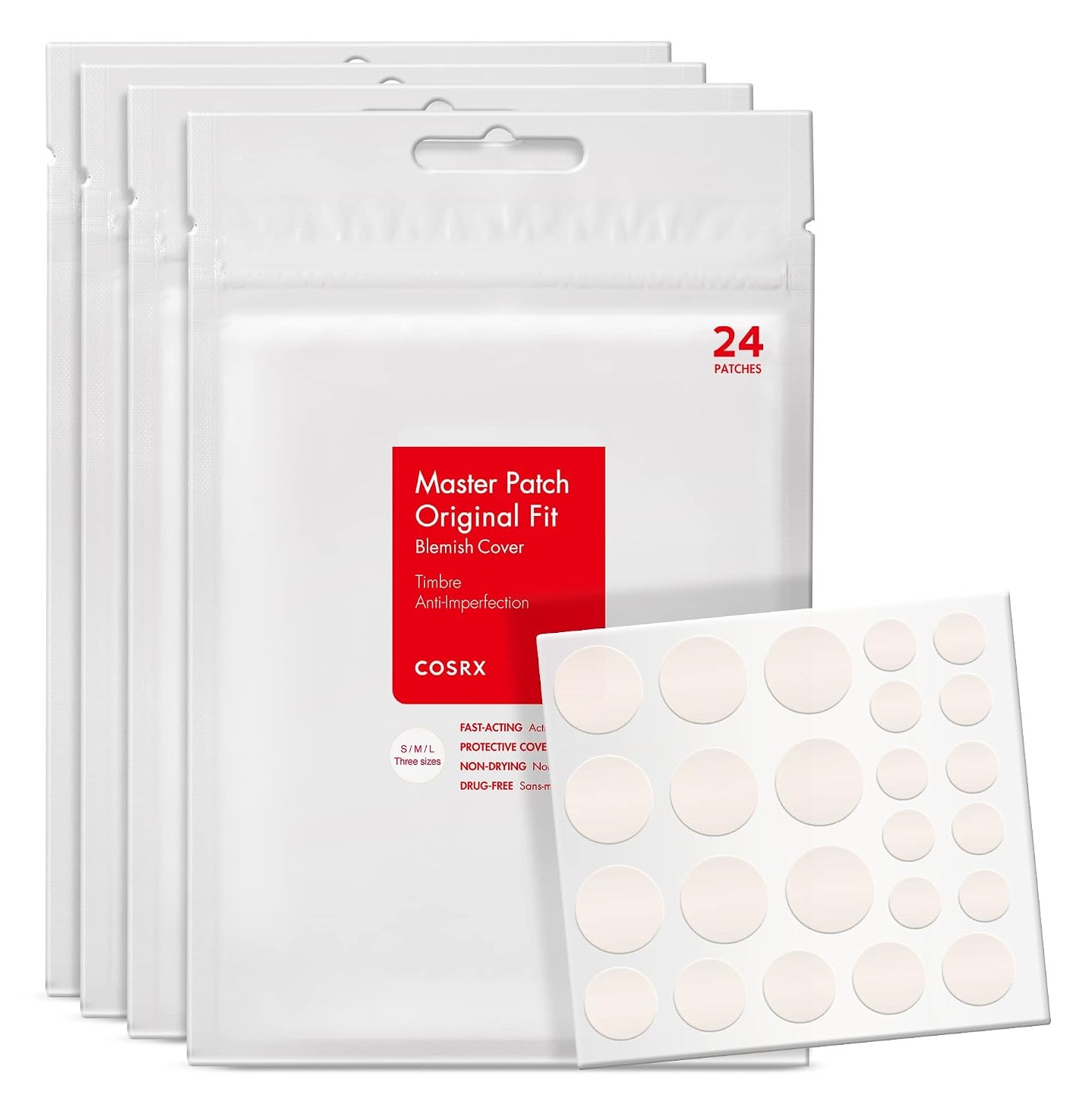 COSRX Acne Pimple Patches Absorbing Hydrocolloid Spot, 3 Size (96 Count)