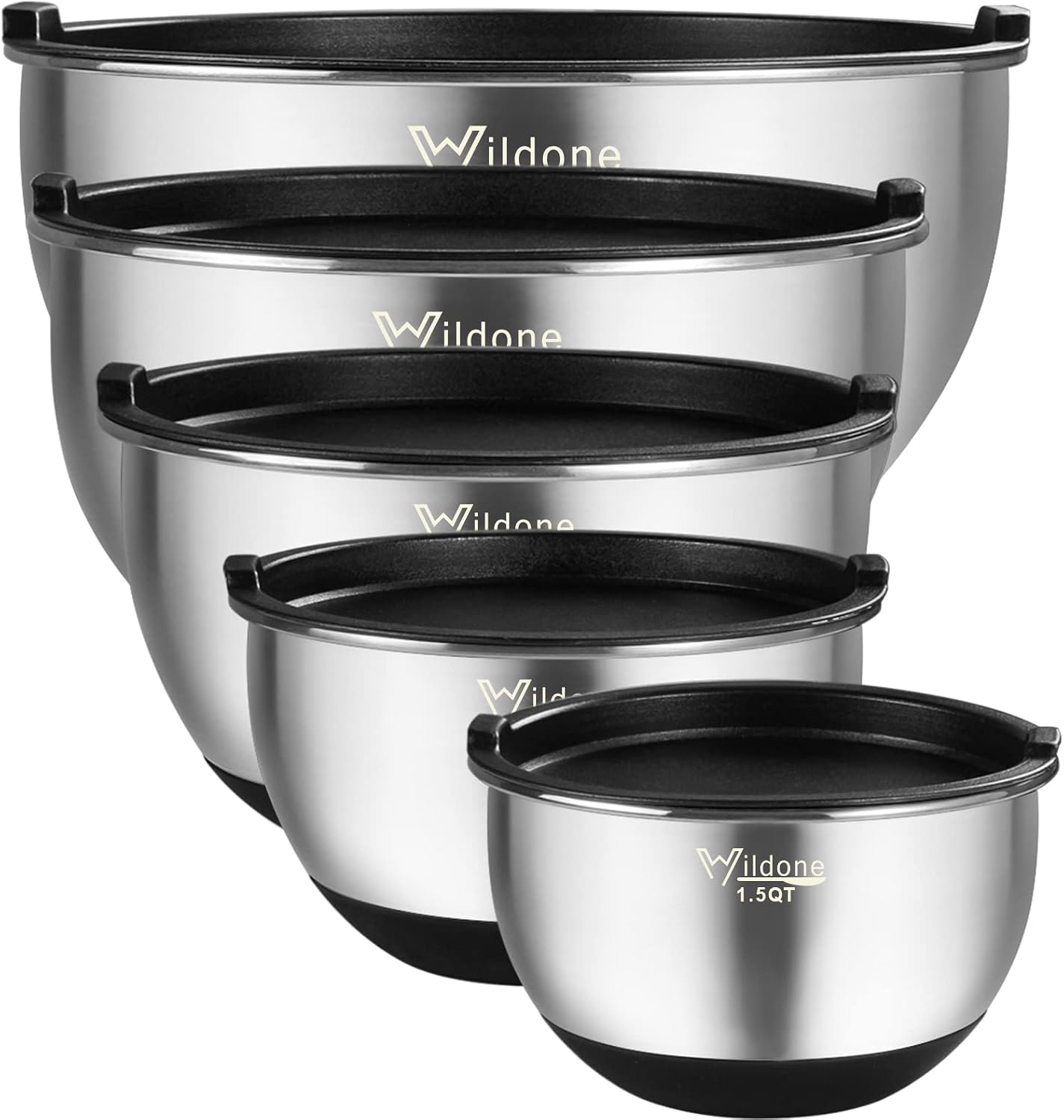 Wildone Mixing Bowls with Lids Set, Stainless Steel Mixing Bowls Set of 5