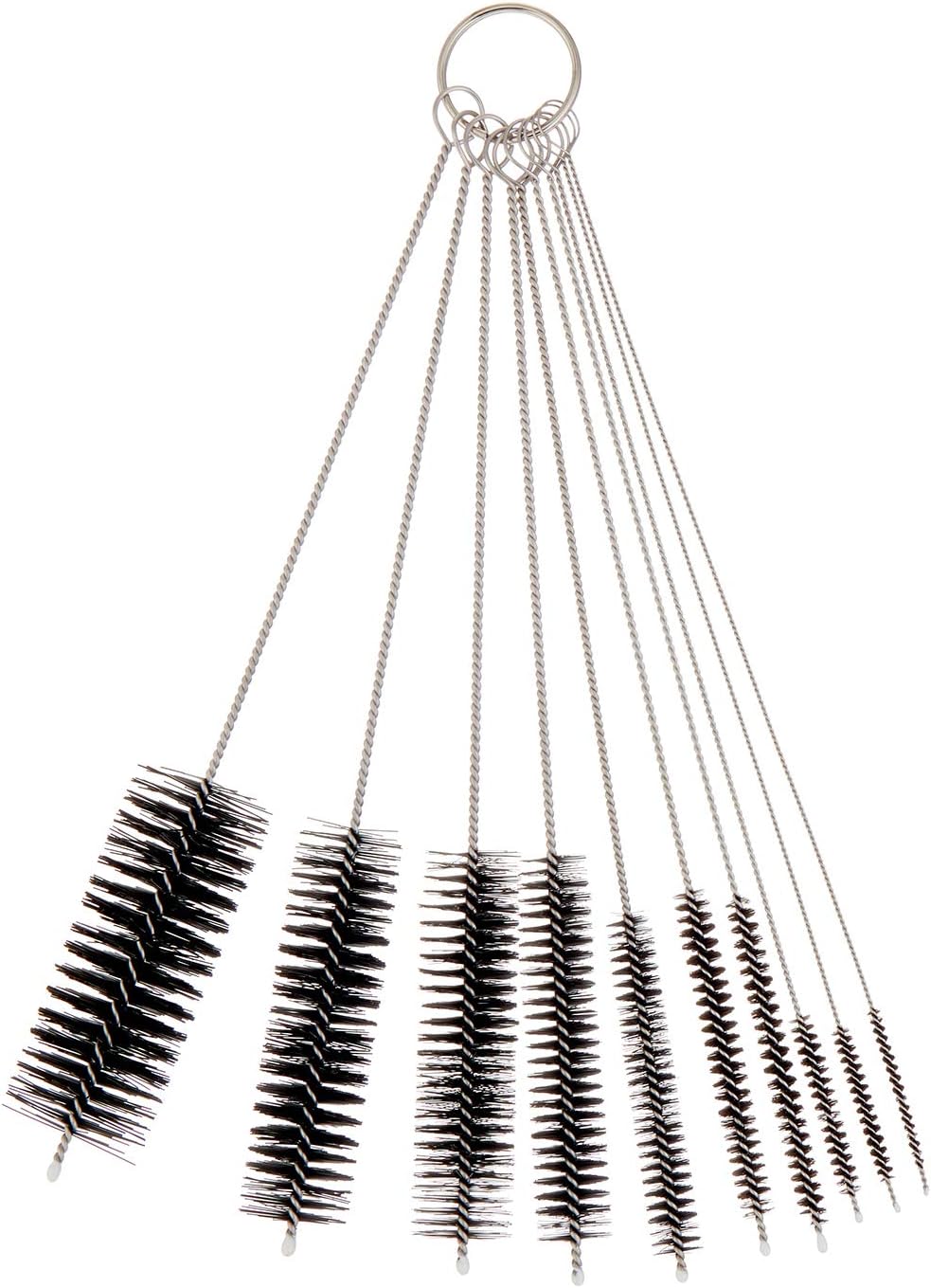 Pipe Cleaners Homewinner 8 inch Nylon Bottle Straw Cleaning Brush Set Stainless Steel Handle Flexible Tube Brushes Multiple Size, Set of 10