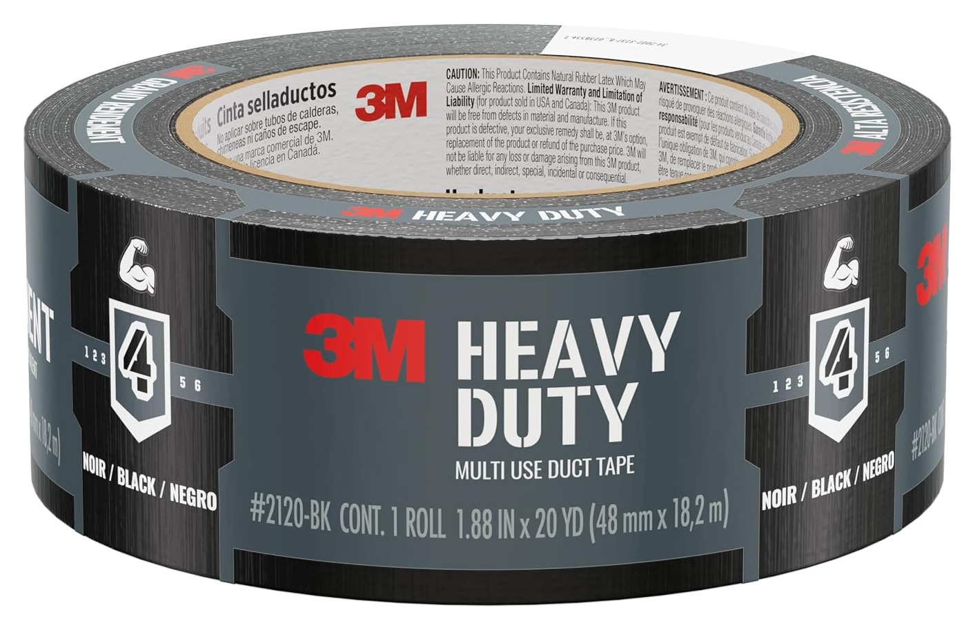 3M Heavy Duty Duct Tape Black, 1.88 in x 20 yd, 1 Roll, 2120-BK
