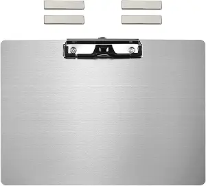 Stainless Steel Magnetic Clipboards, Metal Side Clip Clipboard with 304 Low Profile Clip, Black Board for Fridge, Cooking Recipe Splints, Message Board (9.2 x 12.5 Inch Landscape)