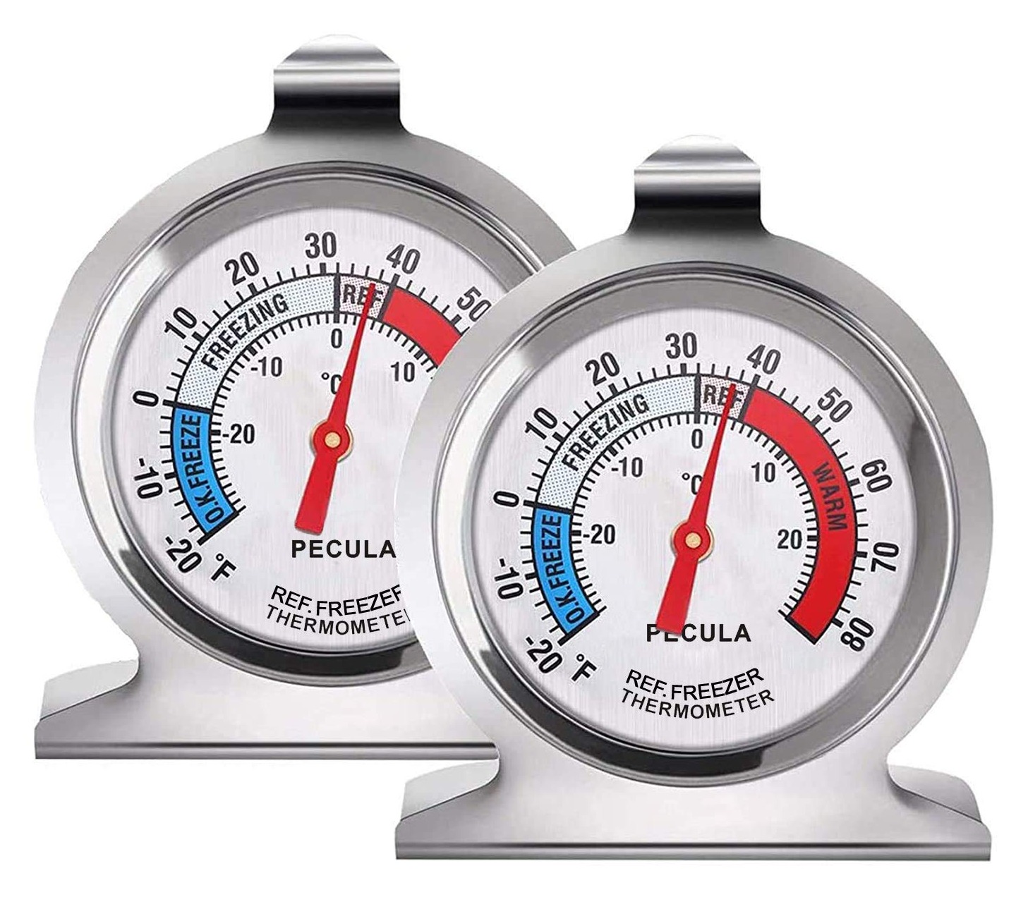 2 Pack Refrigerator Thermometer, 30-30°C/20-80°F, Classic Fridge Thermometer Large Dial with Red Indicator Thermometer for Freezer Refrigerator Cooler