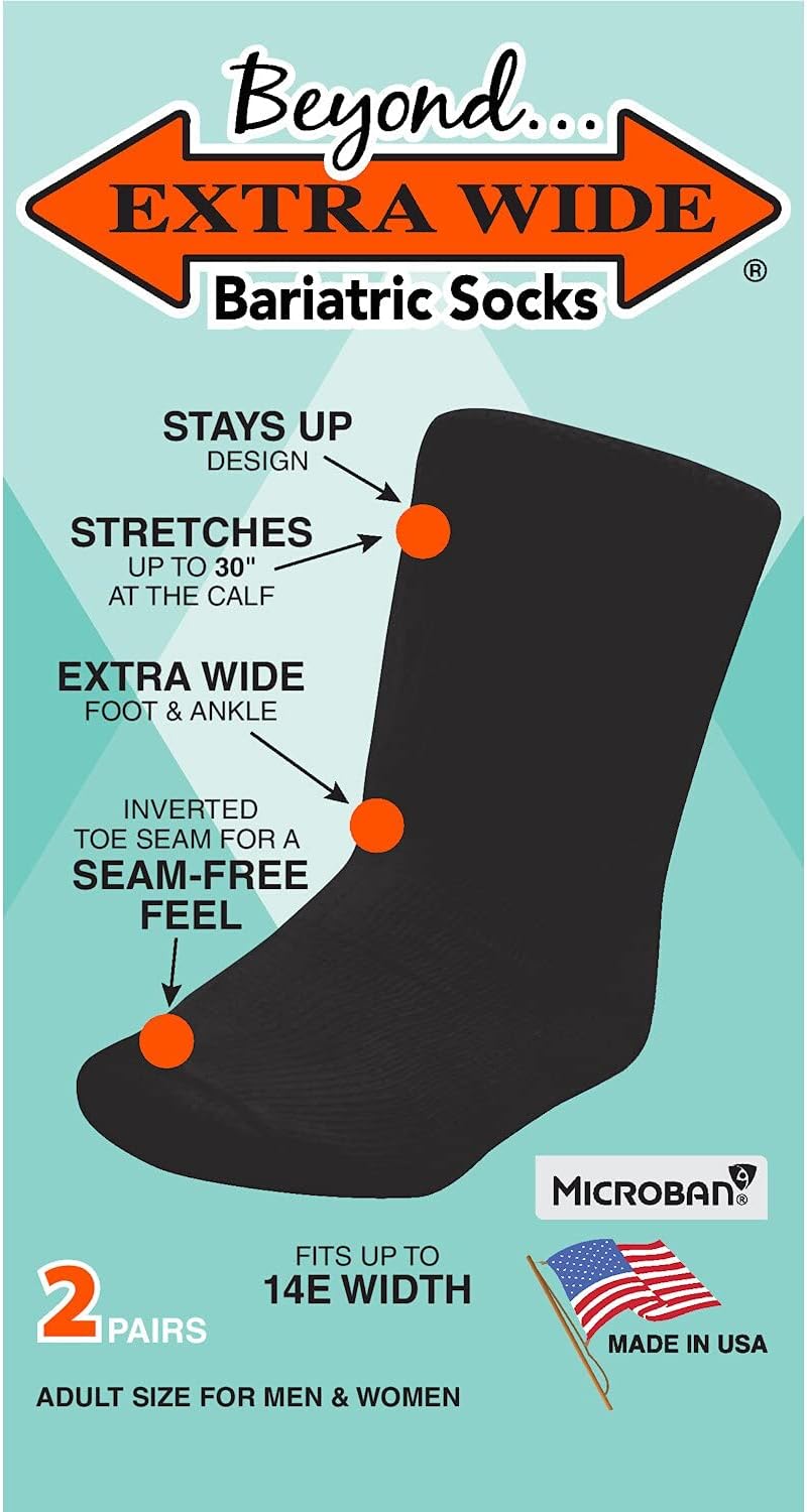 Extra Wide Beyond Bariatric Socks - Up to 14E, Non-Binding, Made in USA