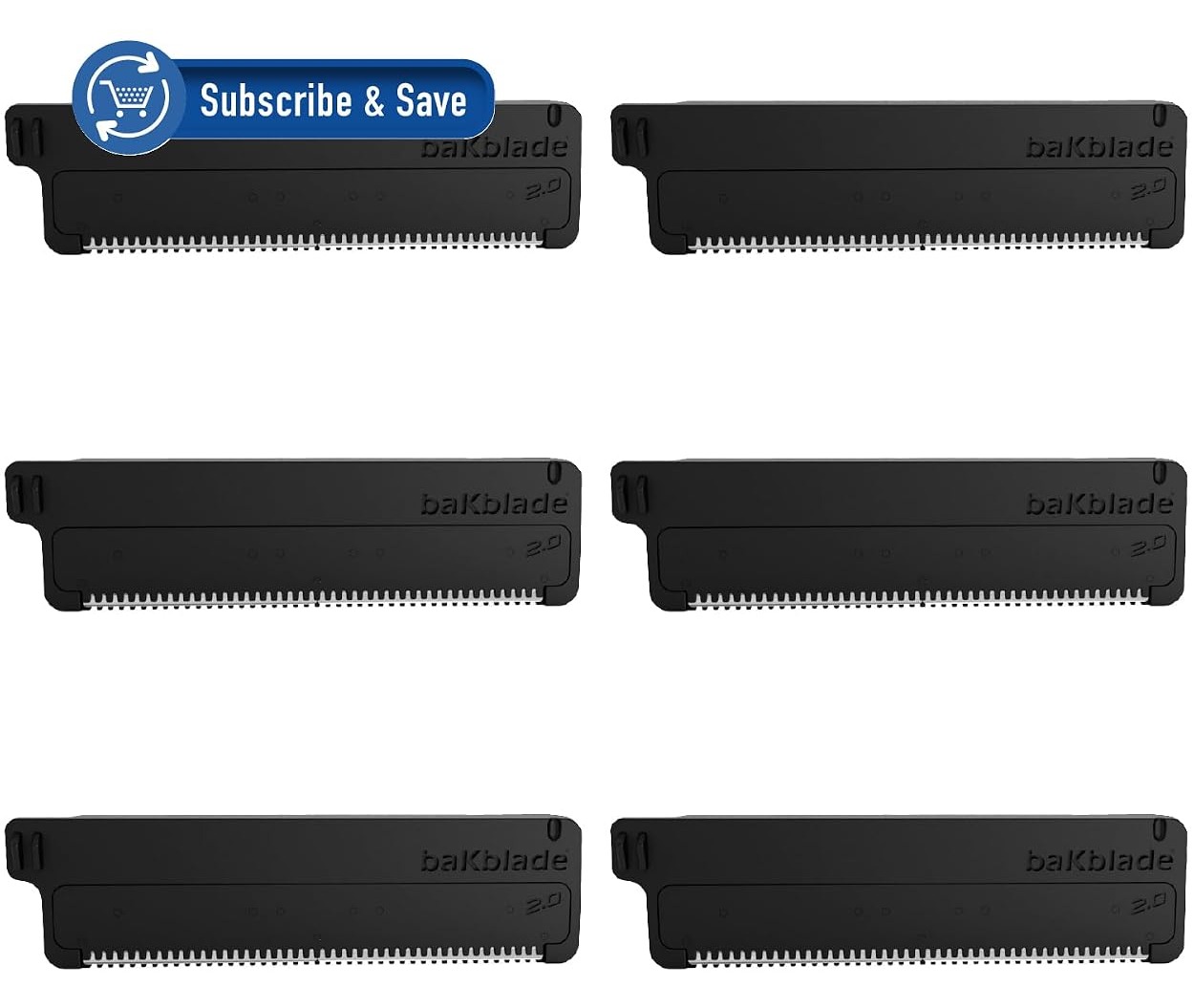 Bakblade 2.0 Refill Cartridges Bundle, Back Hair & Body Shaver Replacement Cartridges, Extra-Wide Wet Dry & Disposable Razor Blades (6 Blades)