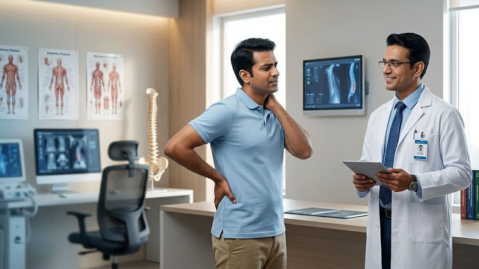 Spine doctor consulting patient with back and neck pain.

