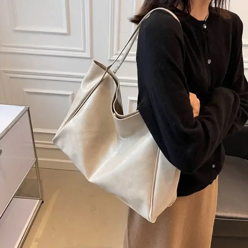 Miniatura: Bolsa feminina estilo sacola, bolsa de ombro grande em couro PU Super na moda