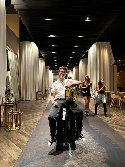 LIAM Hopkins in the lobby of the Delano Hotel in Las Vegas attending the When We Were Young music festival in 2023.