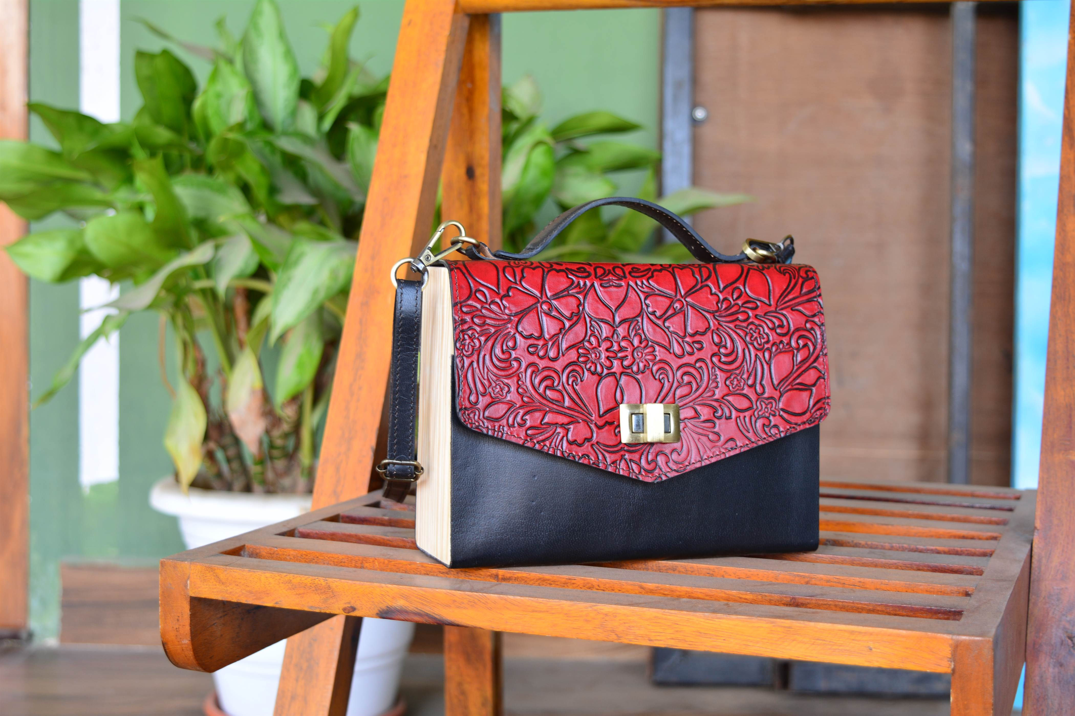Rose Embossed wooden box sling |  woman hand bags