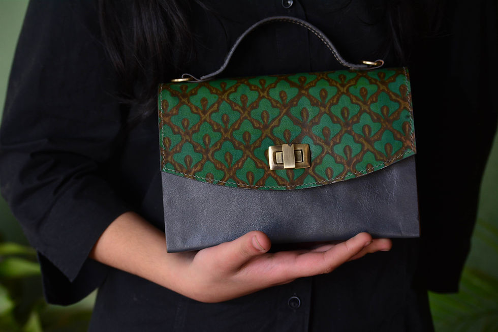 Thumbnail: Teal wooden box sling |  woman hand bags