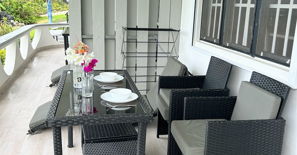 Covered outdoor terrace of the Guava room at Labellevue Antigua