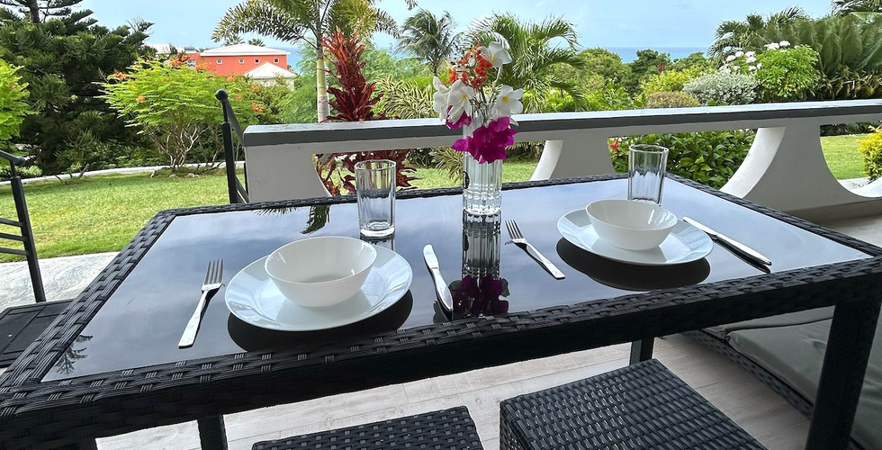 Outside dining area of the Guava room at Labellevue Antigua