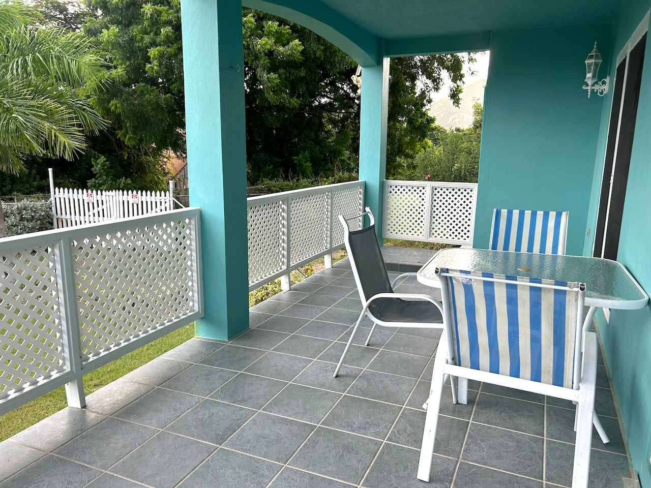 Outdoor seating area at Neem View, Falmouth