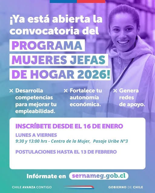 LIMACHE : ¡Ya están abiertas las postulaciones al Programa Mujeres Jefas de Hogar 2026