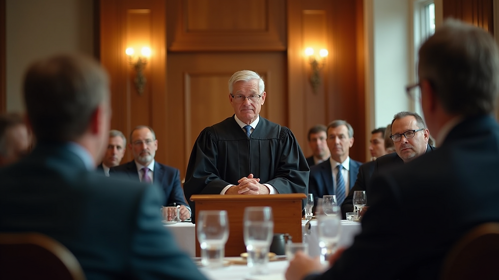 Eye-level view of Judge Penny speaking at a community event
