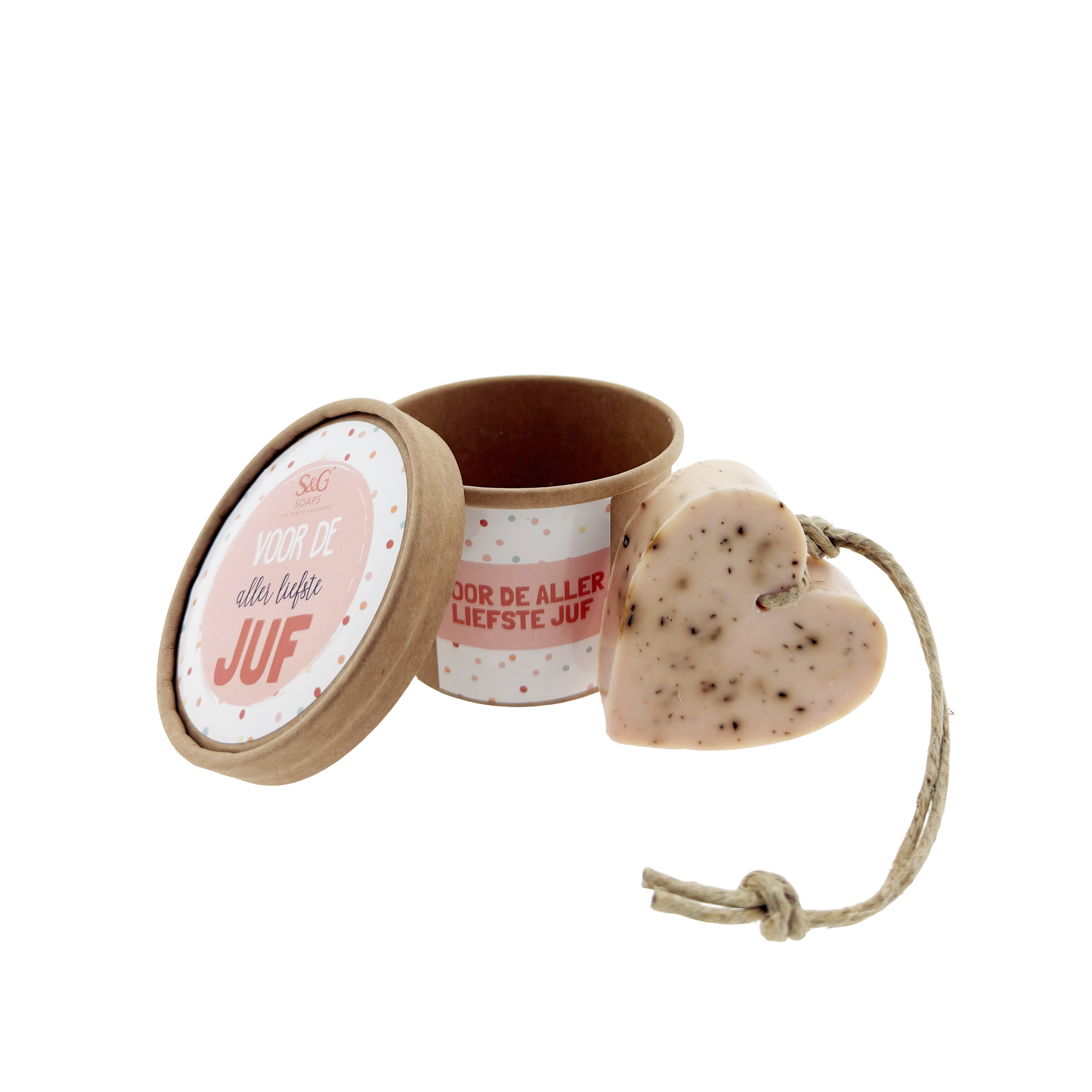 Soap in a bowl met hartzeep " Voor de allerliefste Juf"  4 st