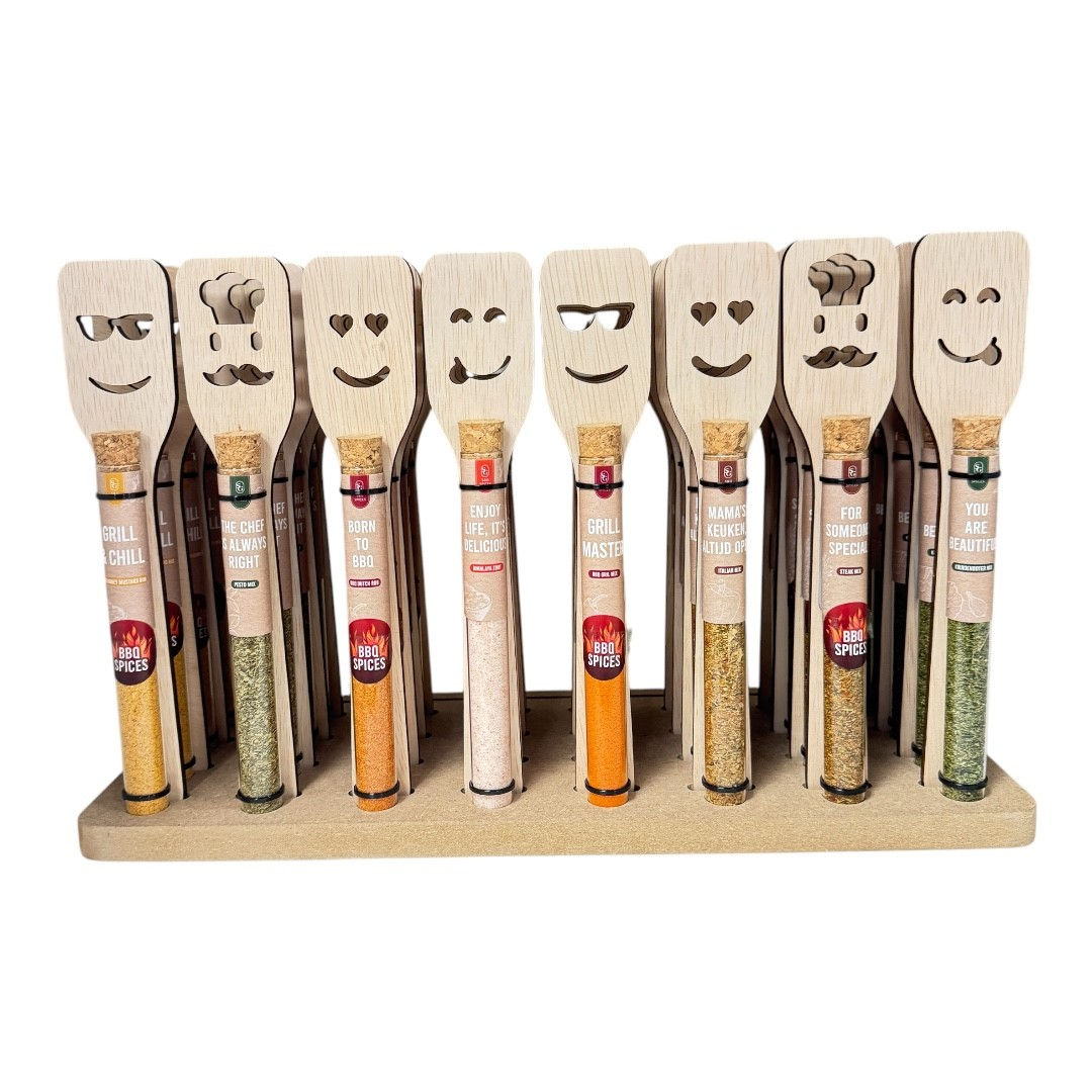 Houten display spatels, met kruidenbuisje en leuke tekst 8x4 st