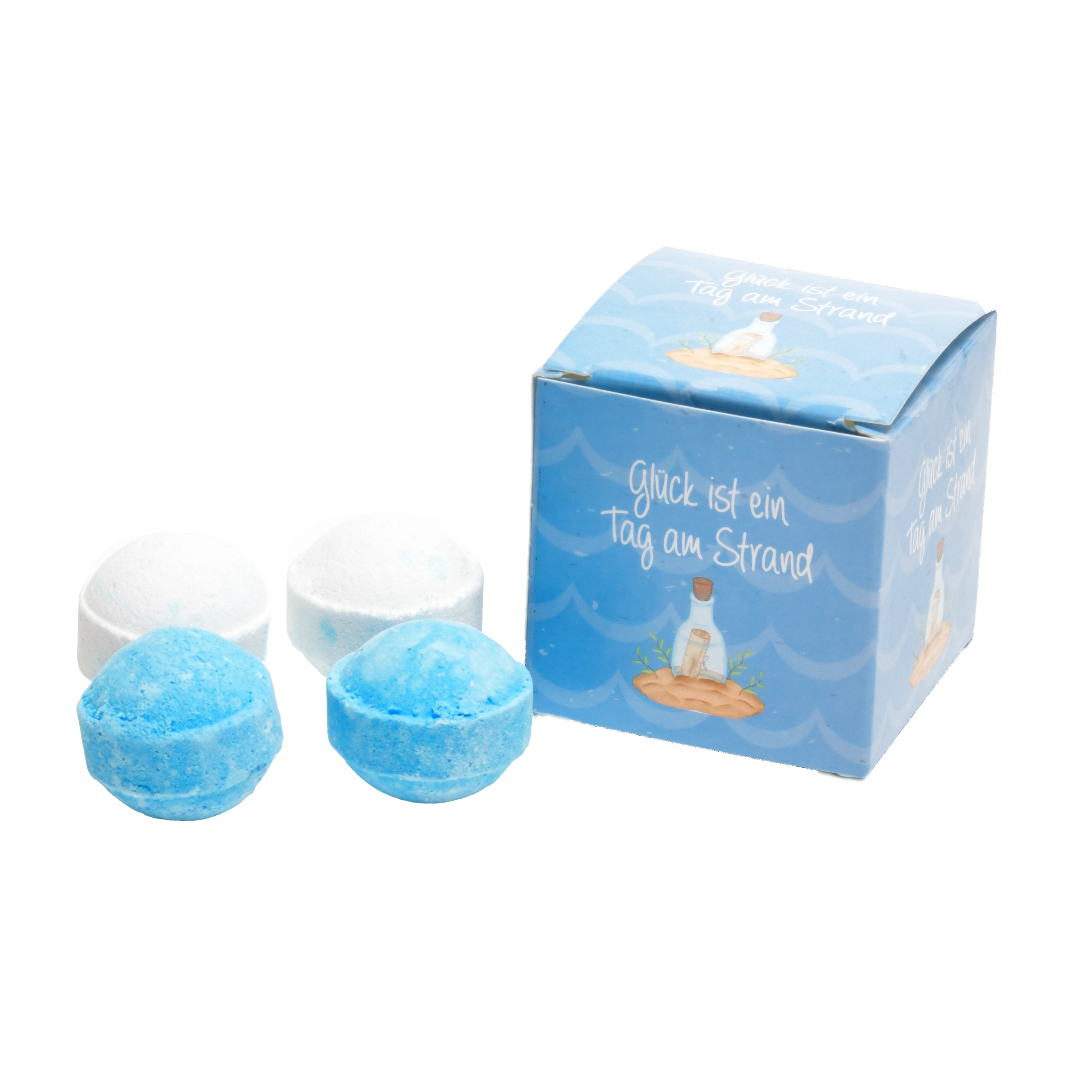 6 x kubusbox mit Text "Glück ist ein Tag am Strand"