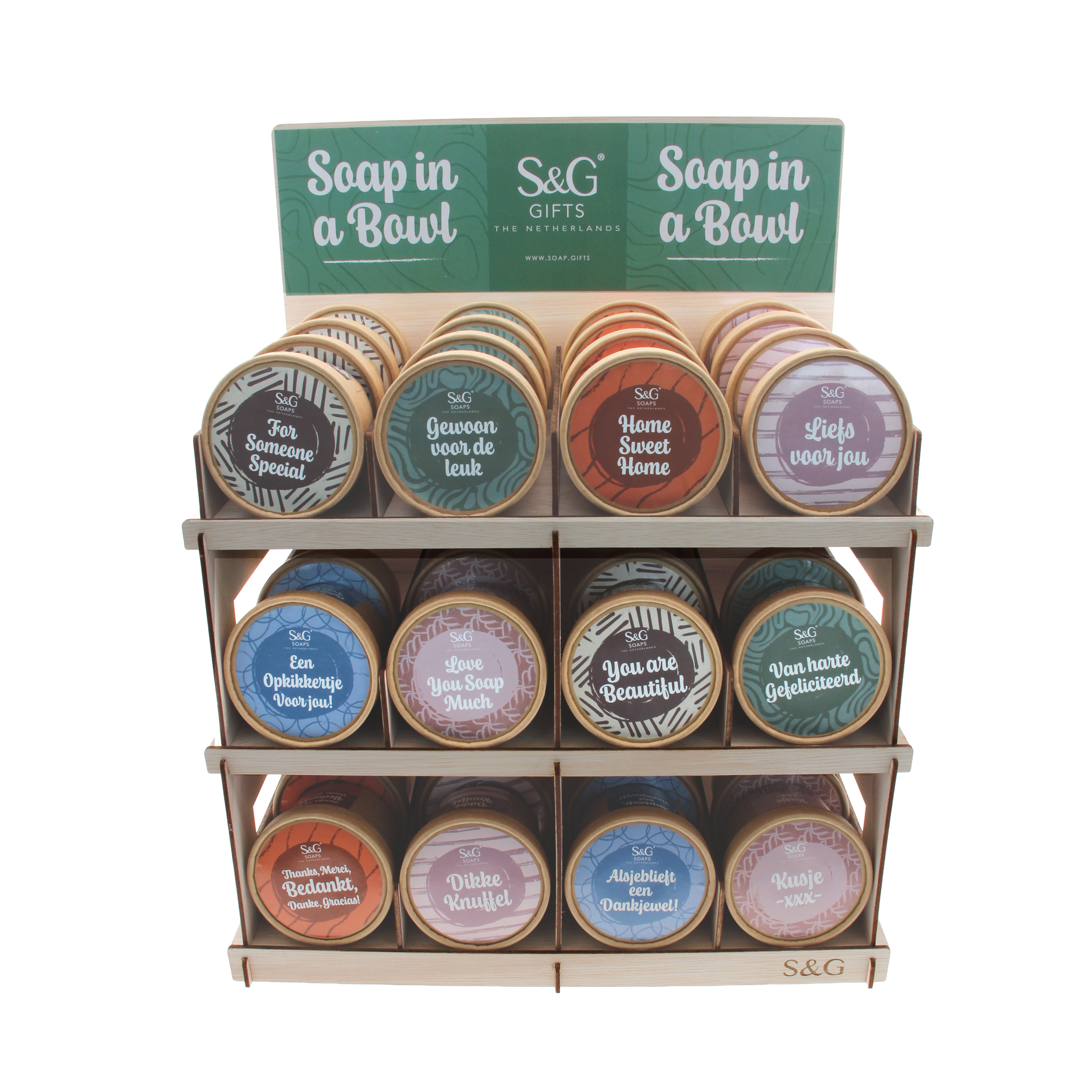 Luxe Houten Counter Display "Soap in a Bowl" 12 x 4 st