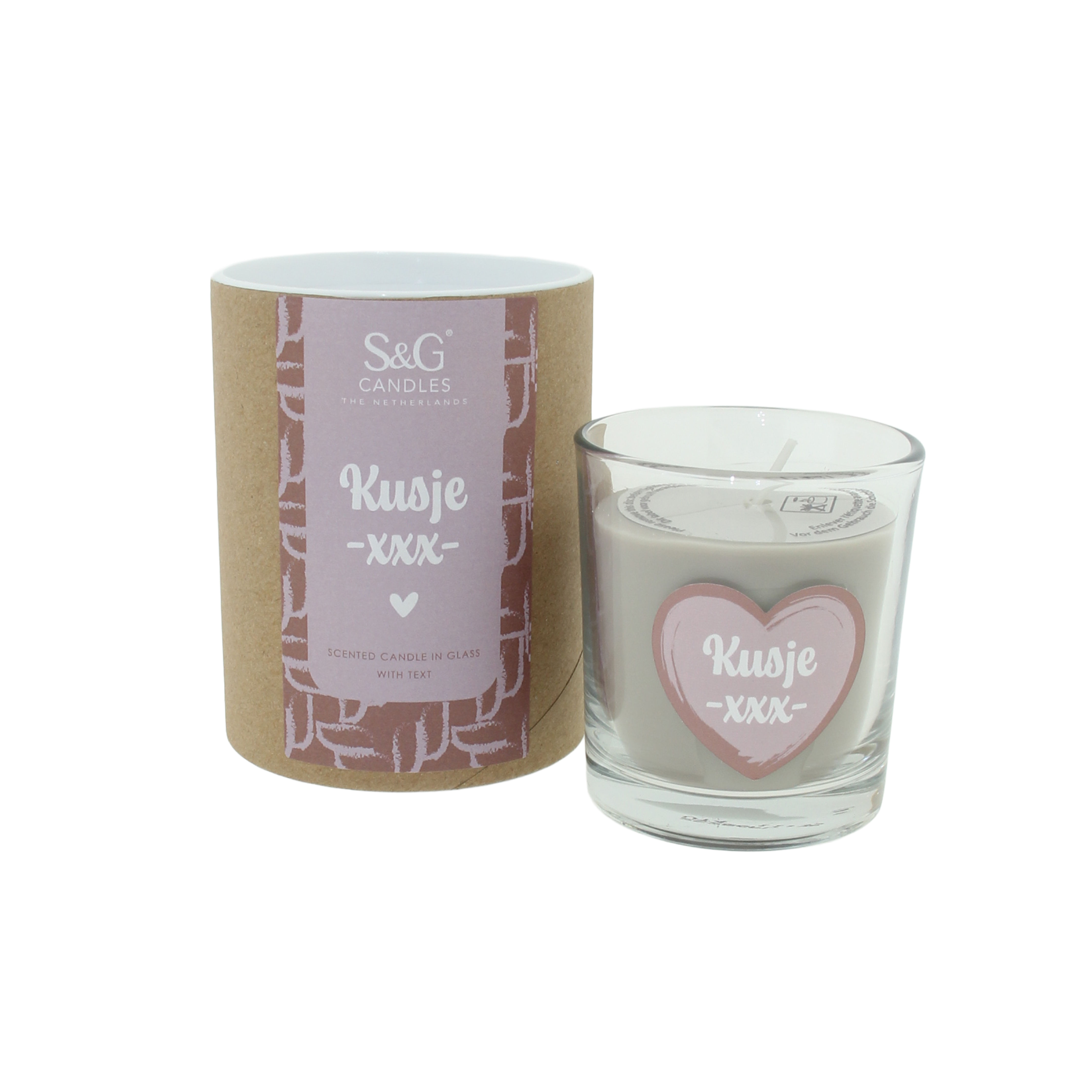 4 x Koker met geurkaars met tekst : Kusje XXX  4 st